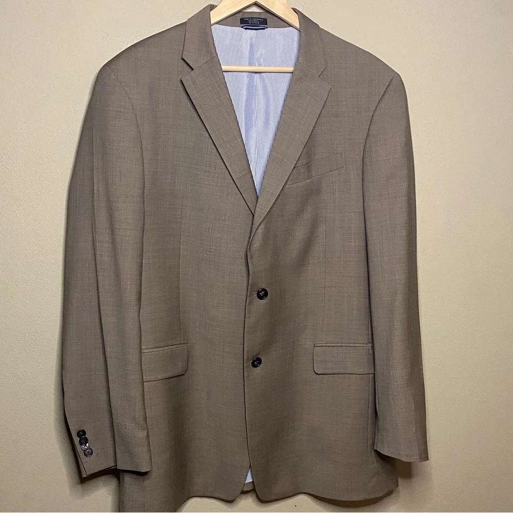 Tommy Hilfiger Sport Coat Blazer Men 44L Tan Brown 100% Wool Two Button